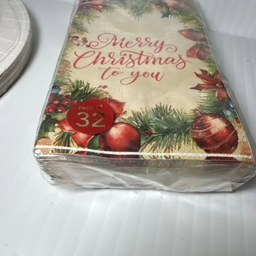 North Pole Print Shop Merry Christmas to You 48ct Paper Plates & Napkins